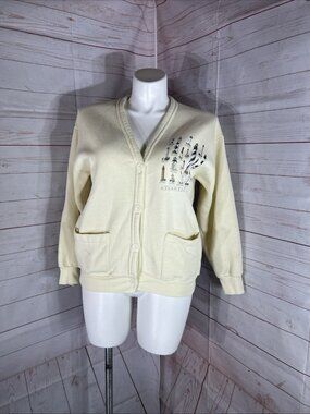 VTG Graphic Sweatshirt Cardigan Womens Large Atlantic Lighthouses Button Up READ